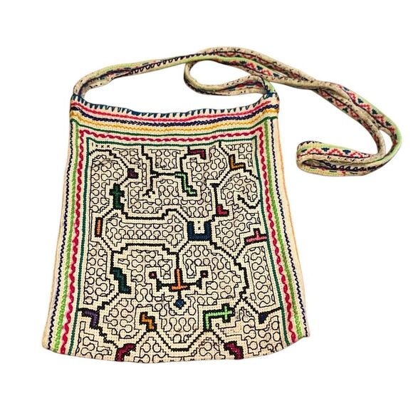 Geometric brightly colored Peruvian shipibo bag hand embroidered amazon jungle - Picture 1 of 7